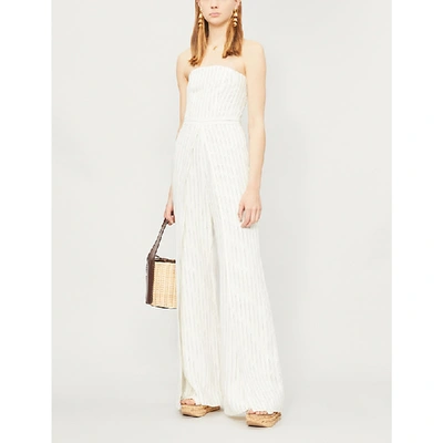 Shop Alexis Charlize Striped Linen Jumpsuit In Wht Pnstrp