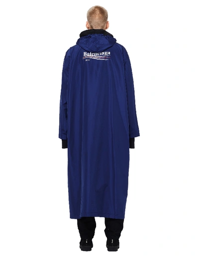 Shop Balenciaga Logo Raincoat In Blue
