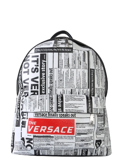 Shop Versace Newspaper Print Backpack In Multi