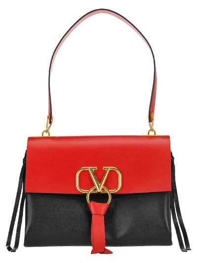 Shop Valentino Medium Vring Smooth Calfskiin Shoulder Bag In Black Red