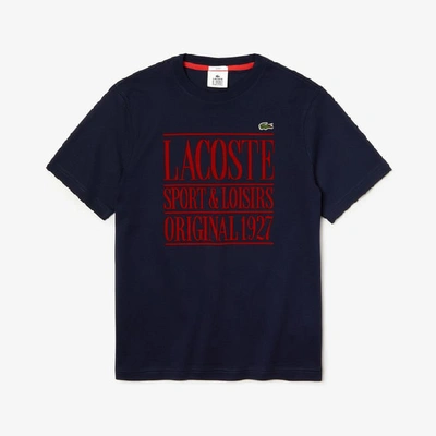 Shop Lacoste Unisex Live Crew Neck Cotton T-shirt In Navy Blue / Red