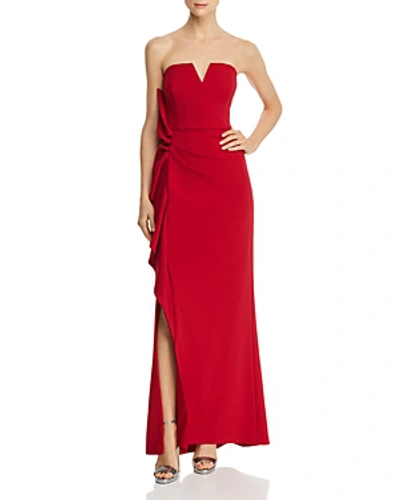 Shop Aidan Mattox Strapless Crepe Gown In Ruby