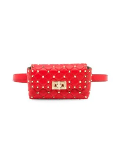 Shop Valentino Garavani Rockstud Spike Leather Belt Bag In Deep Red