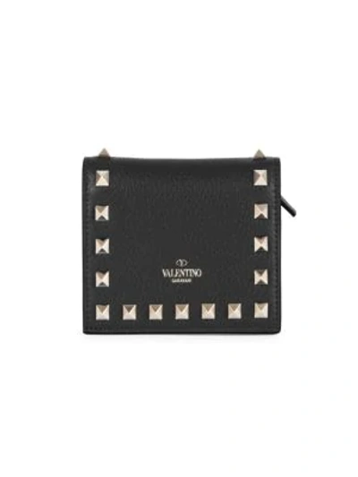 Shop Valentino Garavani Rockstud Leather French Wallet In Black