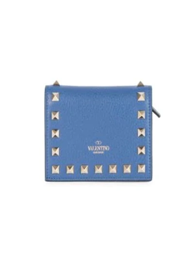 Shop Valentino Garavani Rockstud Leather French Wallet In Blue