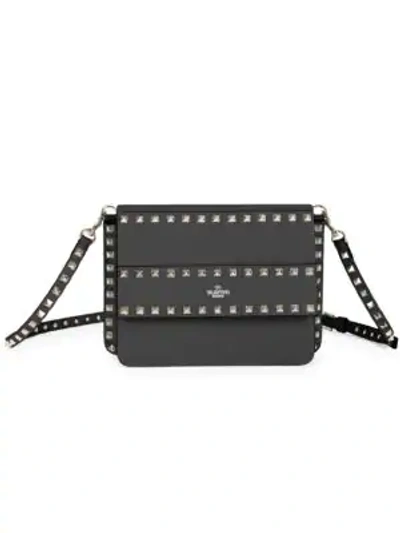 Shop Valentino Women's Small Rockstud Leather Shoulder Bag In Black