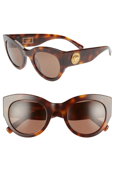 Shop Versace Tribute 51mm Cat Eye Sunglasses In Havana Solid