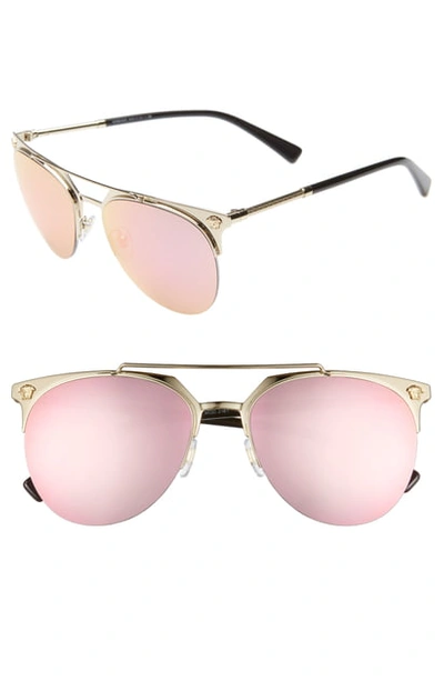Shop Versace 57mm Mirrored Semi-rimless Sunglasses - Pale Gold/ Pink Mirror