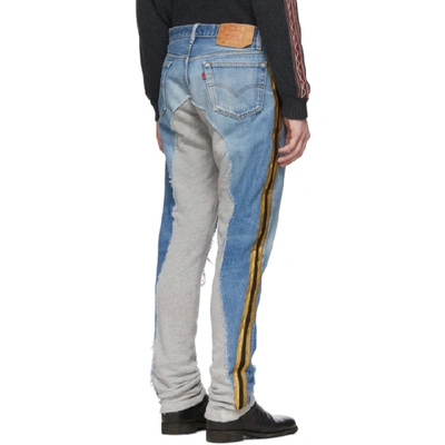 Shop Greg Lauren Blue 50/50 Denim Terry Royal Jeans In Blu/gry