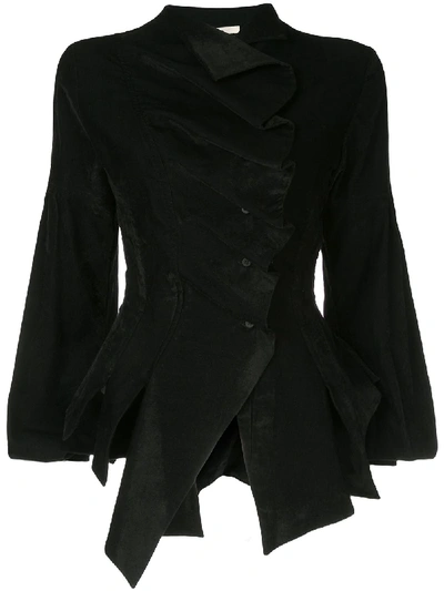 Shop Aganovich Front Ruffles Asymmetric Shirt - Black