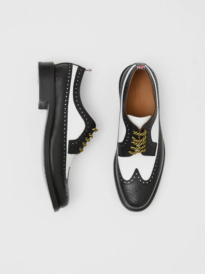 Shop Burberry Brogue Detail Two-tone Leather Derby Shoes In Black/optic White