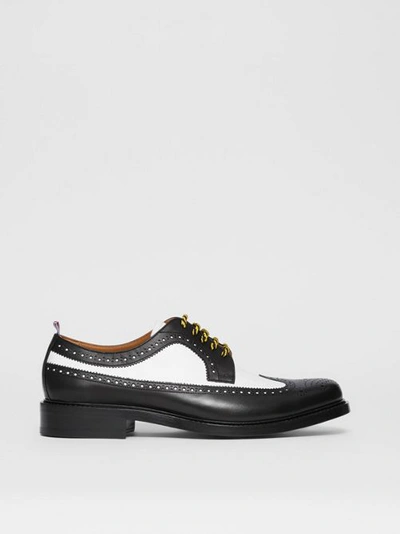 Shop Burberry Brogue Detail Two-tone Leather Derby Shoes In Black/optic White