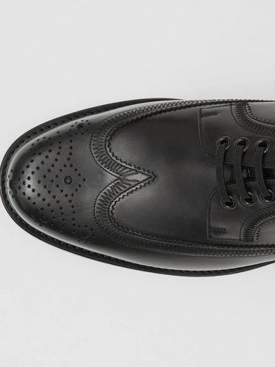 Shop Burberry Brogue Detail Leather Derby Shoes In Black