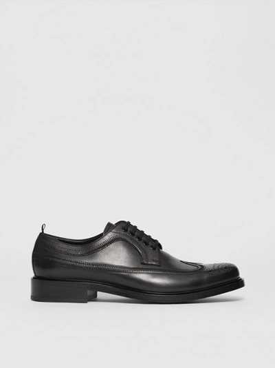 Shop Burberry Brogue Detail Leather Derby Shoes In Black