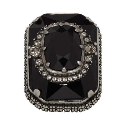 Shop Alexander Mcqueen Silver And Black Square Jewel Ring In 7070 Mix