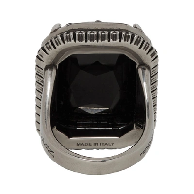 Shop Alexander Mcqueen Silver And Black Square Jewel Ring In 7070 Mix