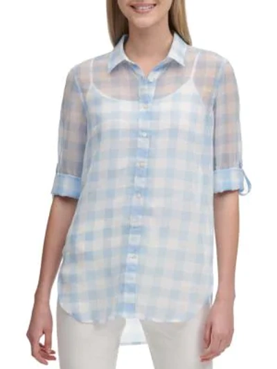 Shop Calvin Klein Gingham Button-front Shirt In Light Blue Multi