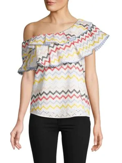 Shop Allison New York Eyelet Ruffle Cotton Top In White Multi