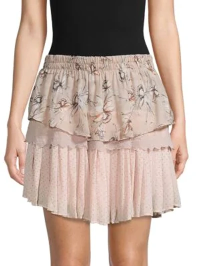 Shop Allison New York Printed Tiered Mini Skirt In Blush