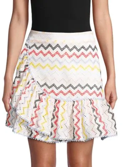 Shop Allison New York Eyelet Ruffled Cotton Mini Skirt In White Multi