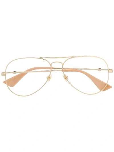 Shop Gucci Eyewear Aviator Framed Glasses - Gold
