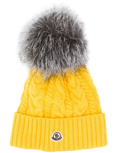 Shop Moncler Cable Knit Bobble Hat - Yellow