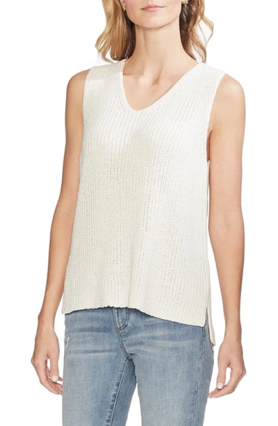 Shop Vince Camuto Specked Shiny Sleeveless Sweater In Pearl Ivory