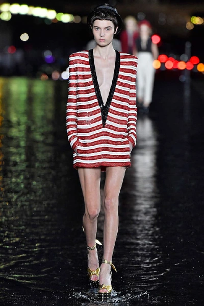 Shop Saint Laurent Sequined Silk Minidress In Red