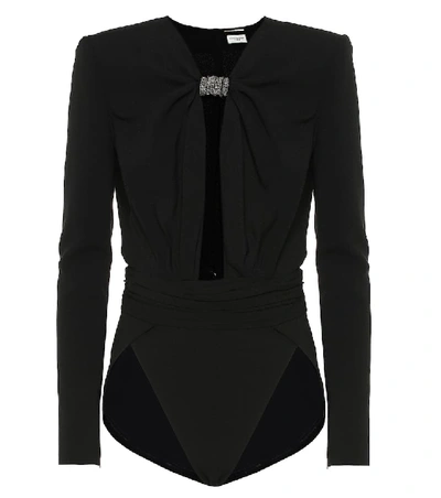 Shop Saint Laurent Crystal-embellished Crêpe Bodysuit In Black