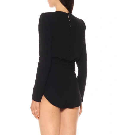 Shop Saint Laurent Crystal-embellished Crêpe Bodysuit In Black