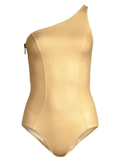 Shop Lisa Marie Fernandez Arden Metallic One-piece Swimsuit In Gold Crepe