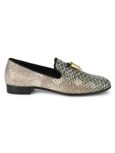 Shop Giuseppe Zanotti Horn Croc-embossed Loafers In Platino