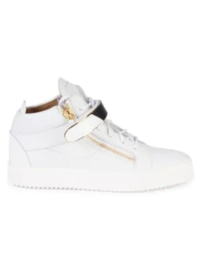 Shop Giuseppe Zanotti Logo Leather Sneakers In Bianco