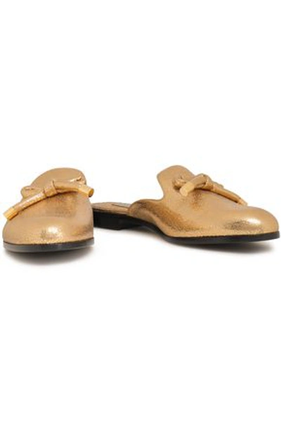 Shop Oscar De La Renta Woman Metallic Cracked-leather Slippers Gold