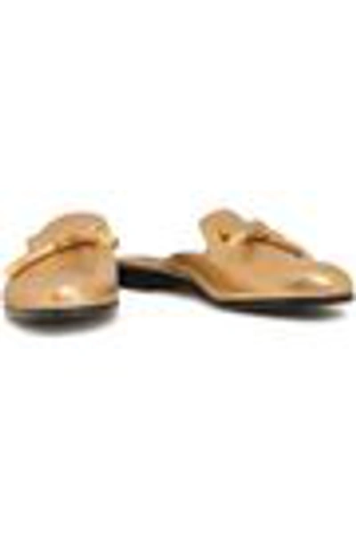 Shop Oscar De La Renta Woman Metallic Cracked-leather Slippers Gold