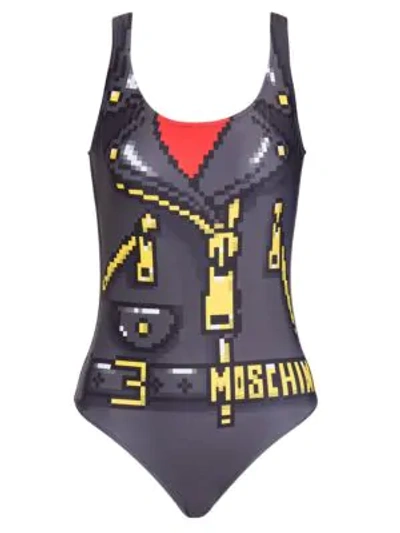 Shop Moschino X Sims Pixel Capsule One-piece Swimsuit In Black Multi