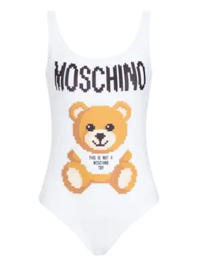 Shop Moschino X Sims Pixel Capsule One-piece Teddy Bear Swimsuit In White Multi