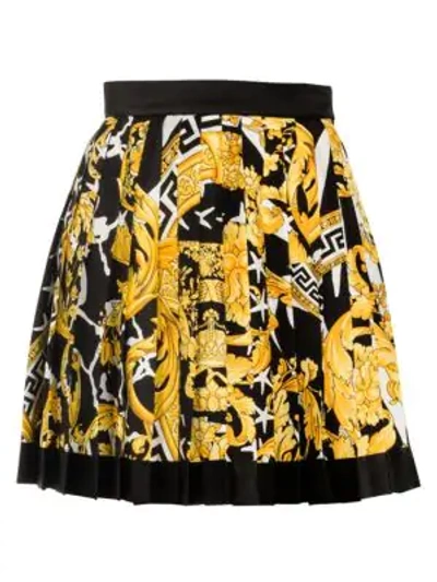 Shop Versace Savage Baroque Pleated Mini Skirt In Black Gold