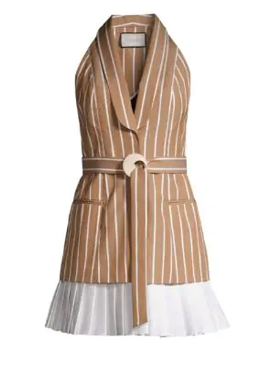 Shop Alexis Carmona Striped Sleeveless Blazer Dress In Tan Stripe