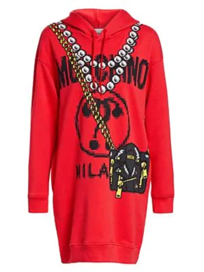 Shop Moschino X Sims Pixel Capsule Fleece Dress In Red Mult