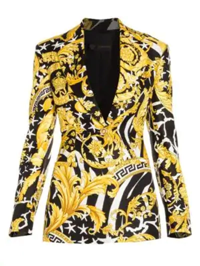 Shop Versace Savage Baroque Silk One-button Blazer In Black Gold