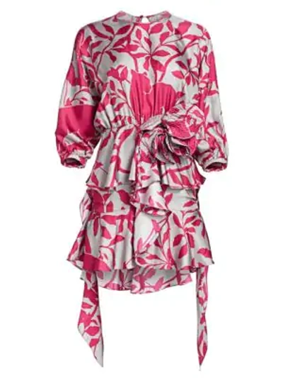 Shop Johanna Ortiz Lady Marmalade Silk Floral Mini Dress In Magenta