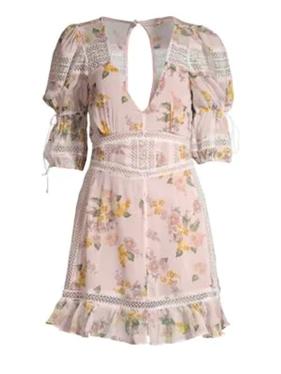 Shop For Love & Lemons Isadora Lace-trim Floral Dress In Blush