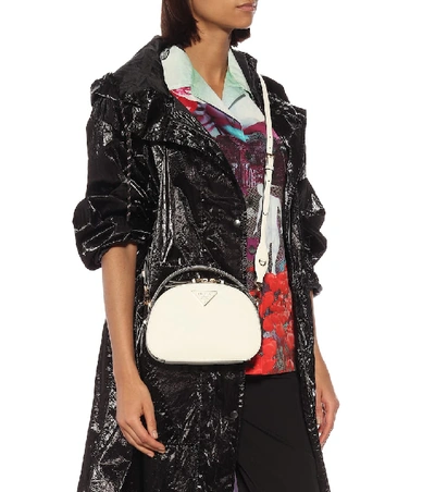 Shop Prada Odette Leather Shoulder Bag In White