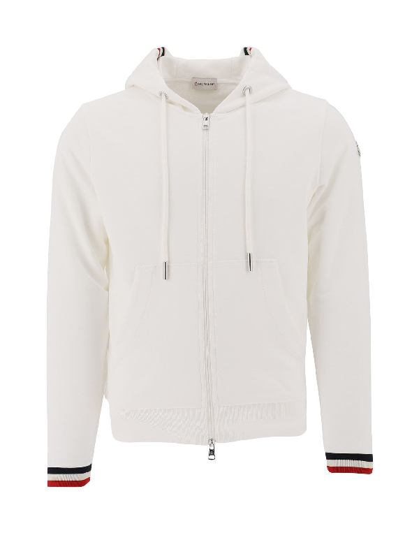 Moncler Zipped Hooded Sweater In White | ModeSens