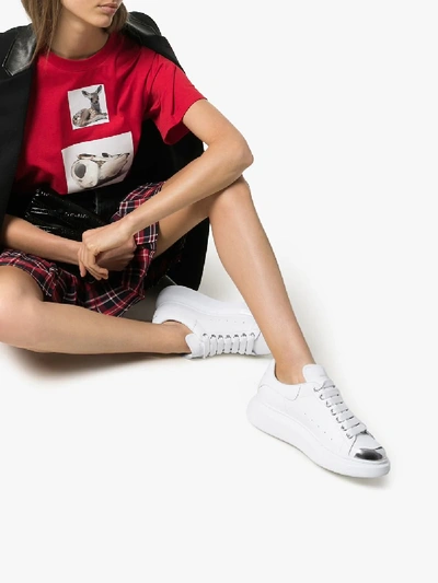 Shop Alexander Mcqueen And Silver Tone Oversized Sneakers In White