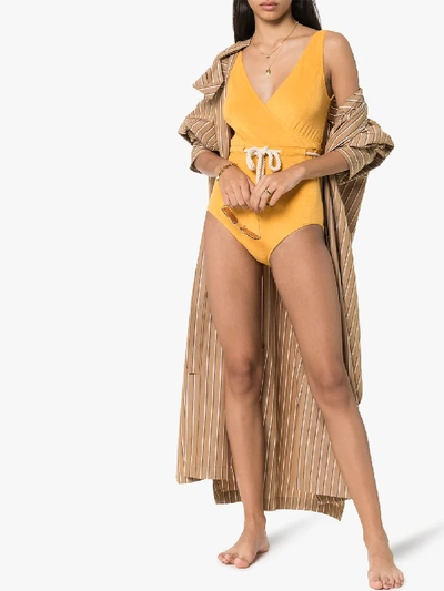Shop Lisa Marie Fernandez Yasmin Belted Swimsuit In Yellow