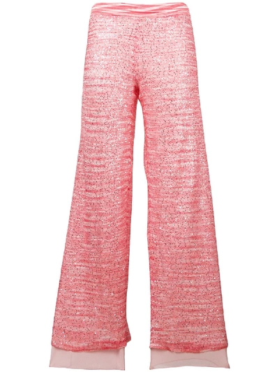 Shop Missoni Sequin Flared Knit Trousers - Pink