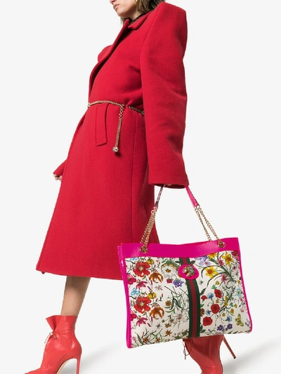 Shop Gucci Multicoloured Large Floral Tote In Pink