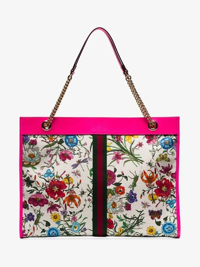 Shop Gucci Multicoloured Large Floral Tote In Pink